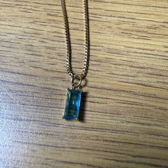 Vonkansy Silver Necklace – Rectangle Blue Gem Pendant – 16” Chain – New - Picture 1 of 3